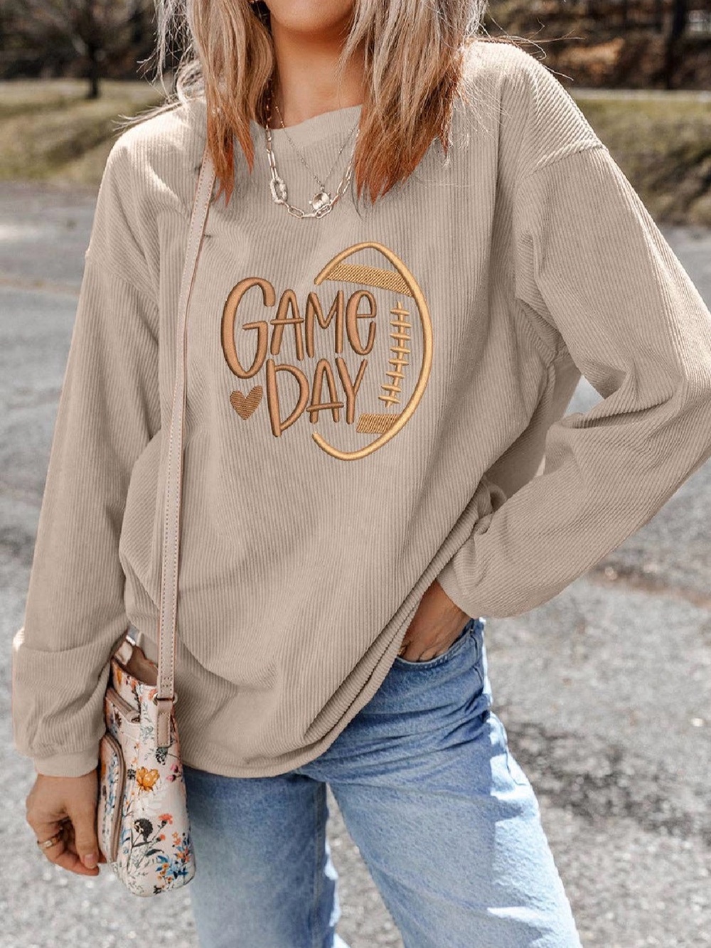 Texture Game Day Embroidered Sweatshirt